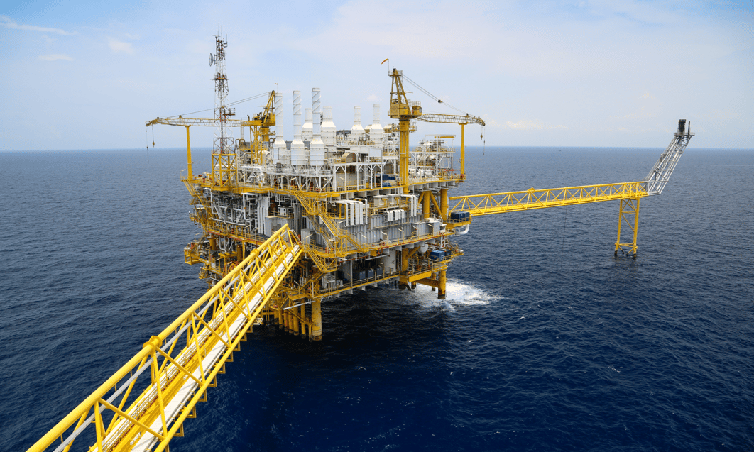 an oil rig in the ocean