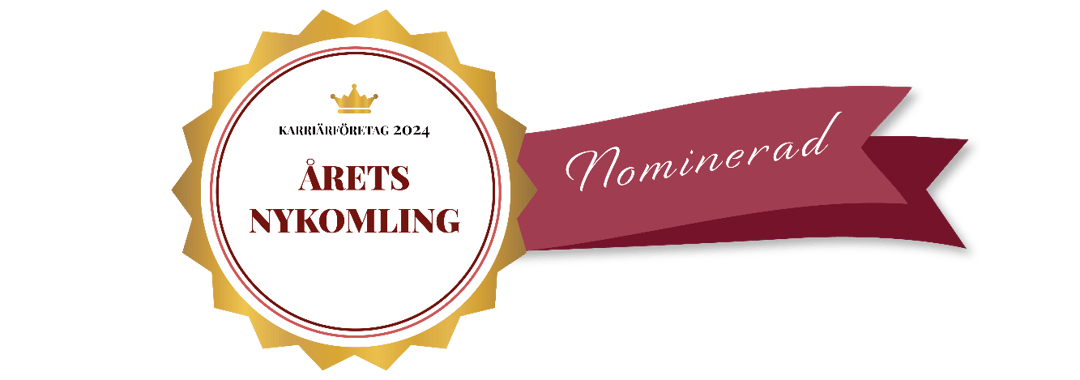 ett guldrött band med en krona och text