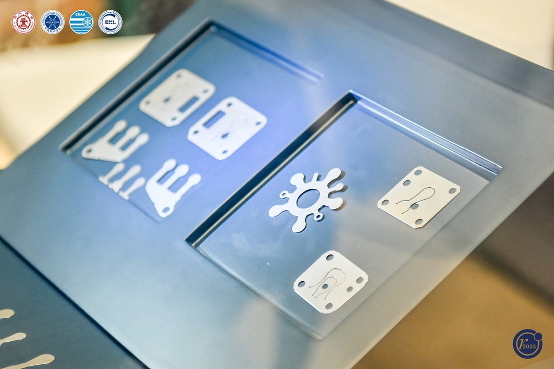 a blue rectangular object with metal shapes