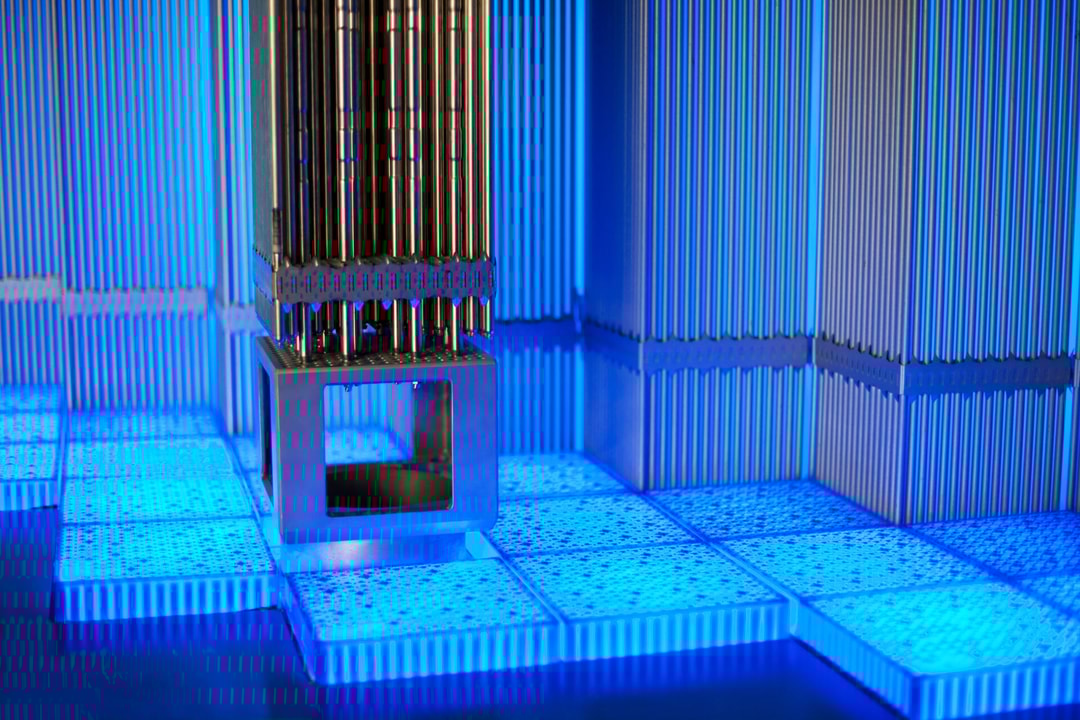 a metal structure with blue lights