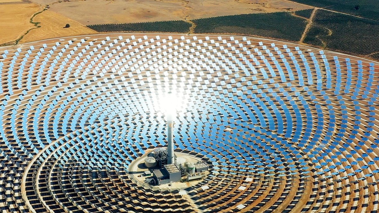 a solar panel with a tower in the middle