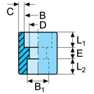 a blue square with black lines and letters