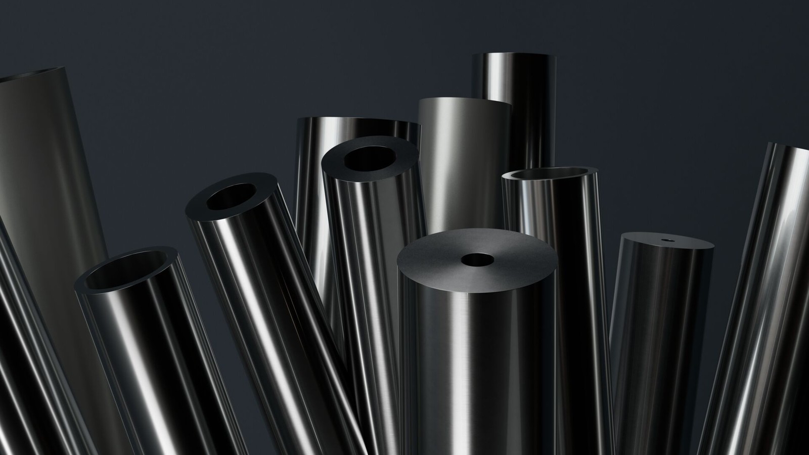 a group of shiny metal tubes
