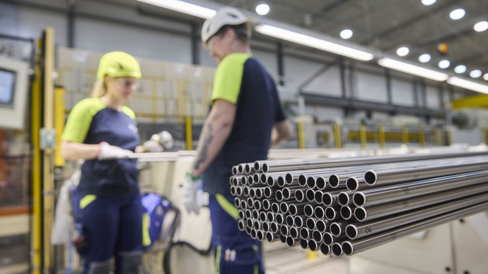 a group of people in a factory