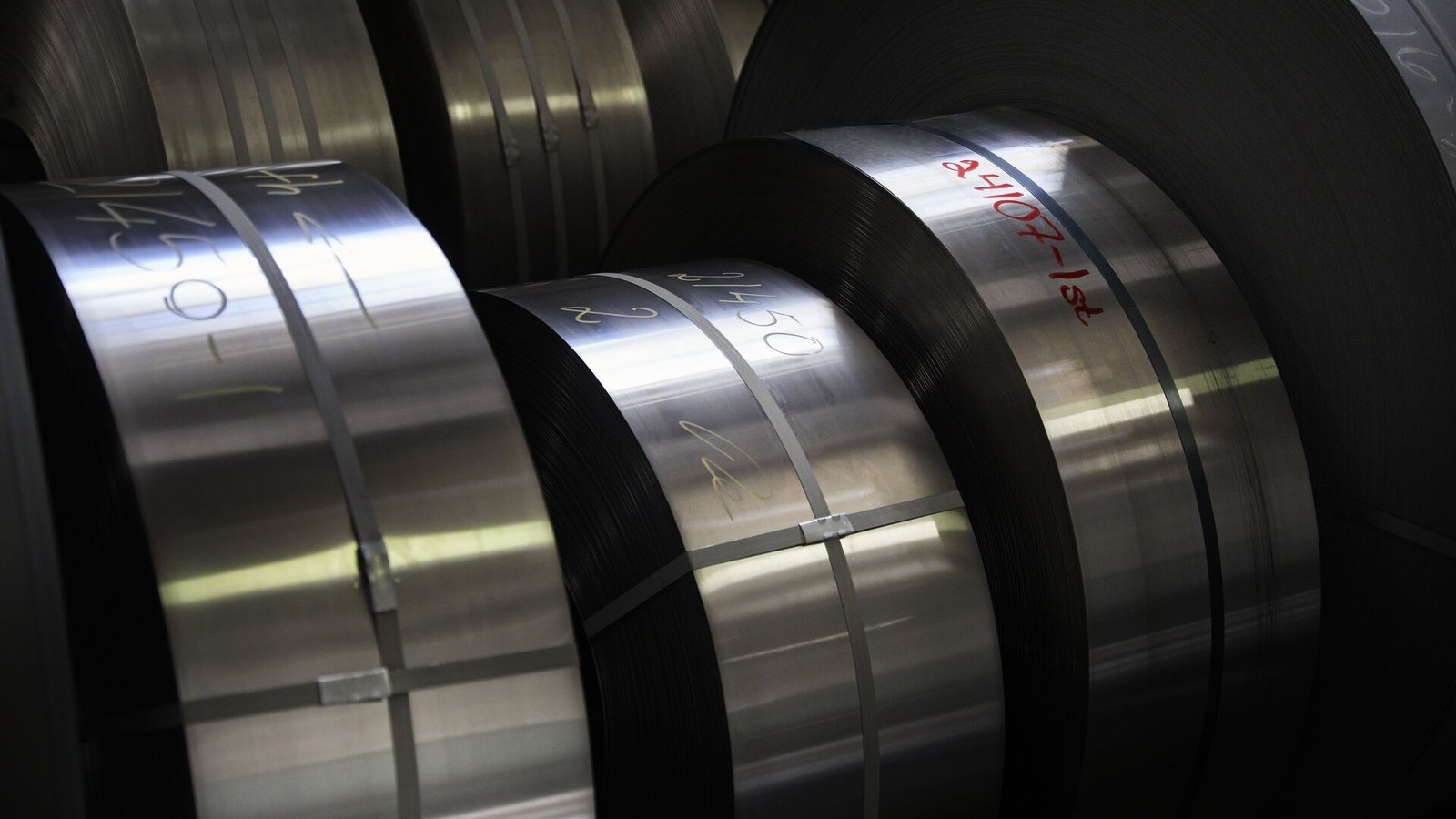 rolls of steel in a factory