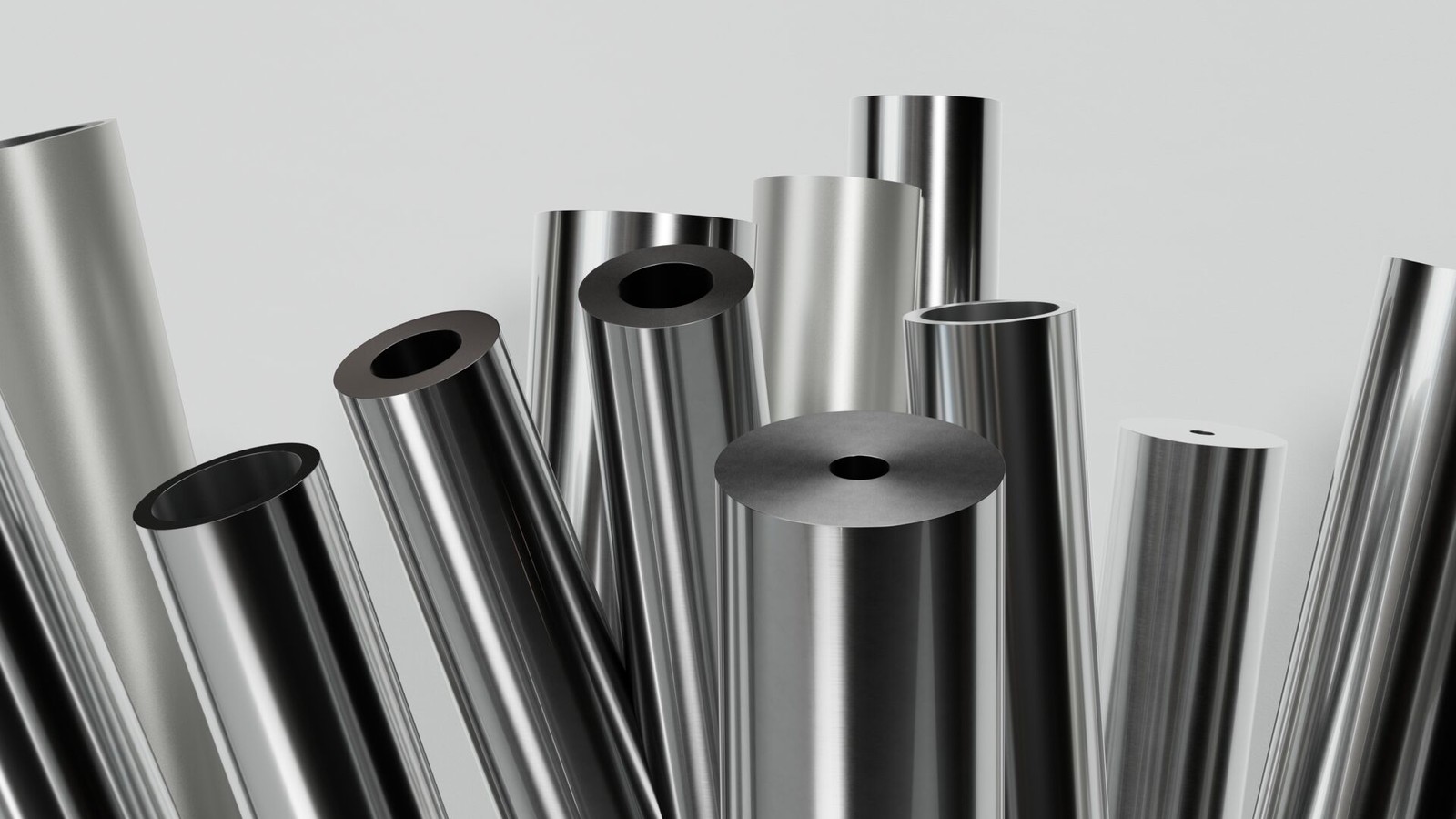a group of shiny metal tubes