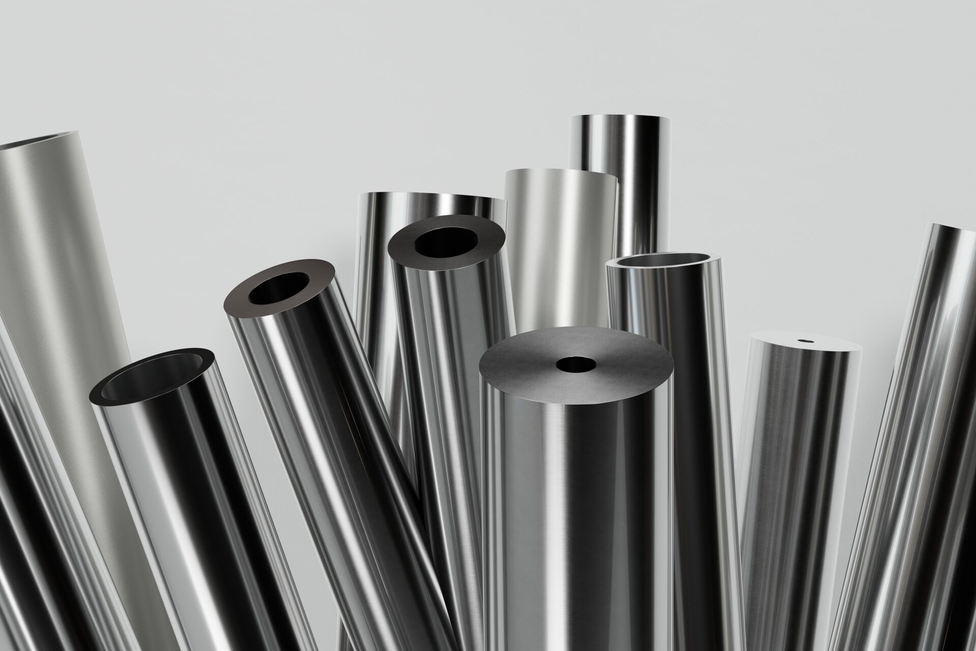 a group of shiny metal tubes