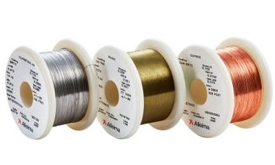 Three spools of Alleima wire made from three different alloys