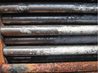close-up of several metal pipes