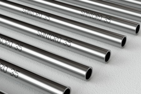 several metal pipes with writing on them