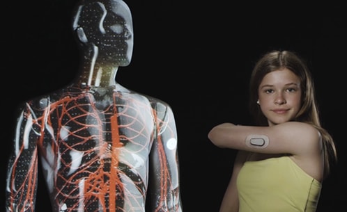 a person standing next to a personnequin