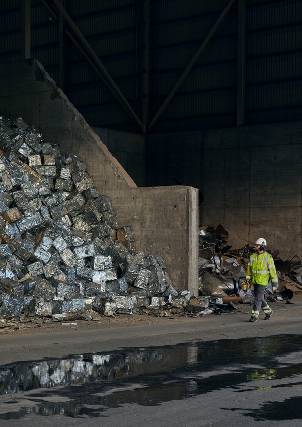 a person walking in a warehouse