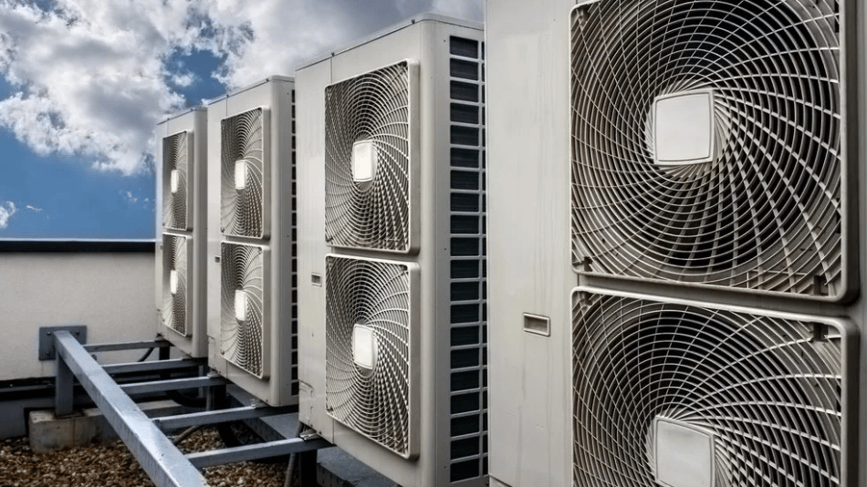 a group of white air conditioners